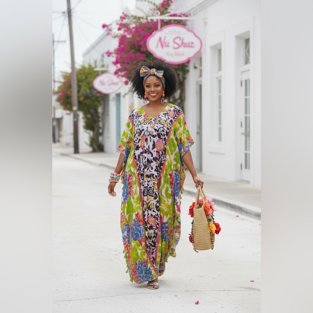 Antica Sartoria Vibrant Multicolor Floral Boho Kaftan Maxi Dress